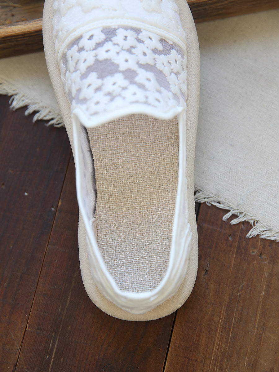 Women Retro Breathable Embroidery Canvas Flats-RAIIFY
