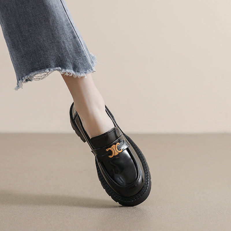 Women Retro Glossy Leather Casual Loafers-RAIIFY