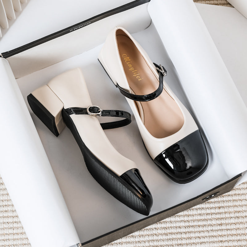 Women Casual Patchwork Chunky Heel Loafers-RAIIFY