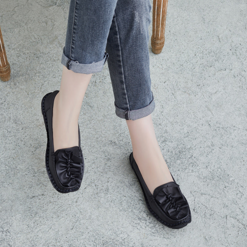 Women Retro Soft Leather Lug Sole Loafers-RAIIFY