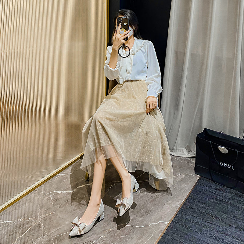 Women Fashion Pointed Toe Chunky Heels Pumps-RAIIFY