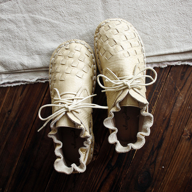 Women Handmade Plaited Leather Casual Boots-RAIIFY