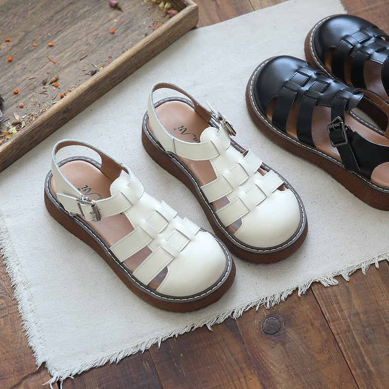 Women Summer Plaited Cowhide Leather Casual Sandals-RAIIFY