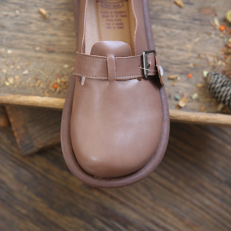 Women Retro Minimalist Soft Leather Flat Casual Shoes-RAIIFY
