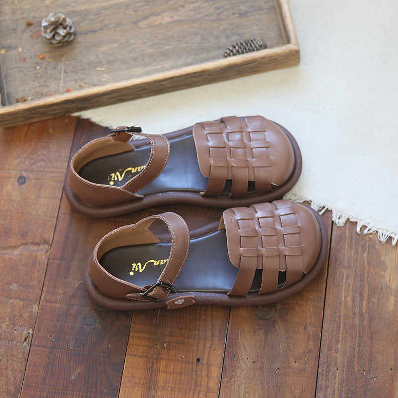 Women Retro Plaited Leather Flat Casual Summer Sandals-RAIIFY