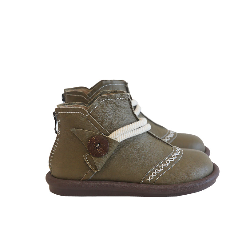 Women Retro Soft Cowhide Casual Ankle Flat Boots-RAIIFY