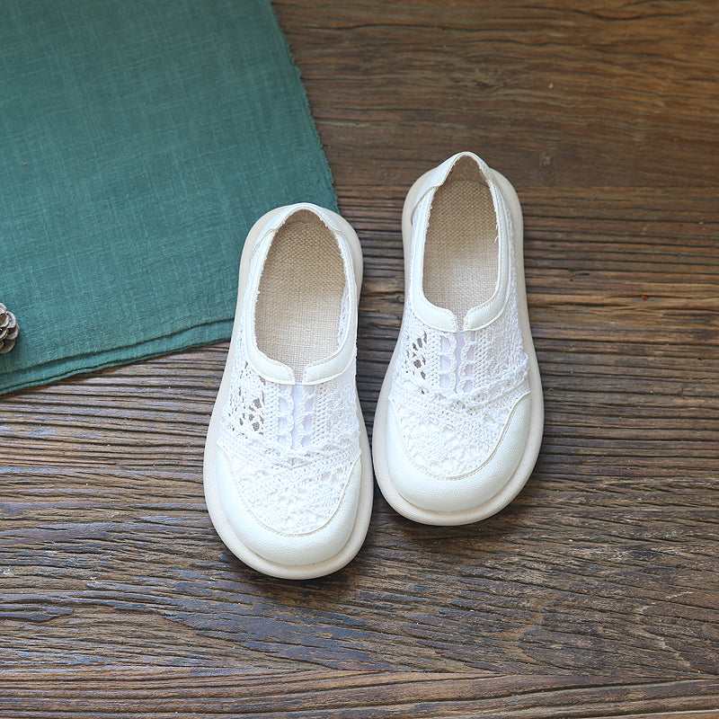Women Retro Hollow Breathable Canvas Flats-RAIIFY