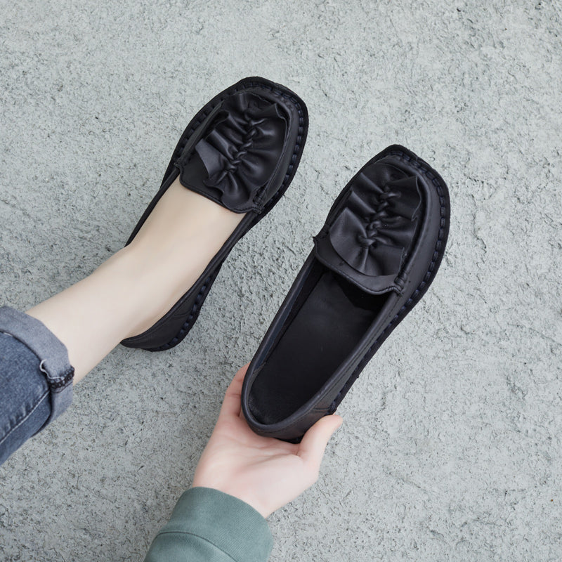 Women Retro Soft Leather Lug Sole Loafers-RAIIFY