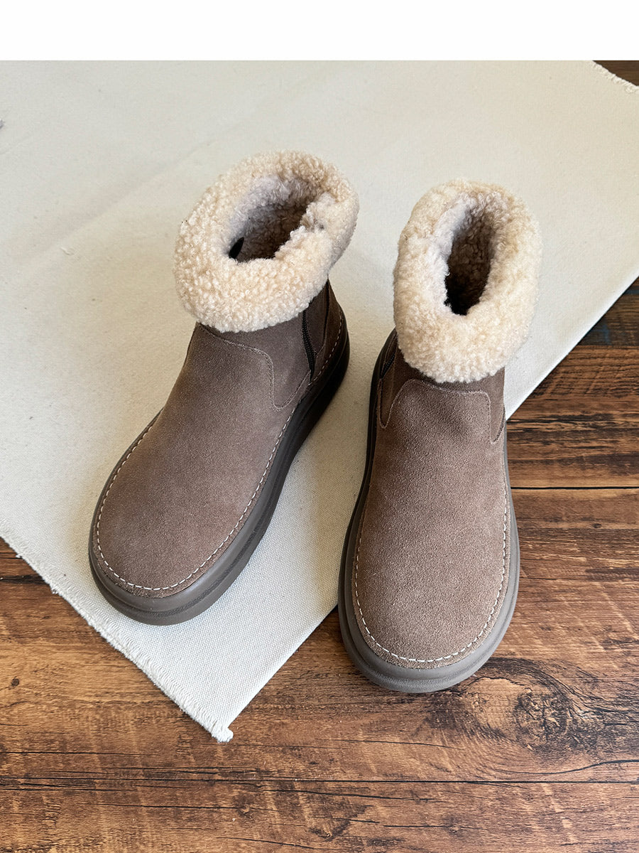 Women Retro Minimalist Suede Furred Snow Boots-RAIIFY