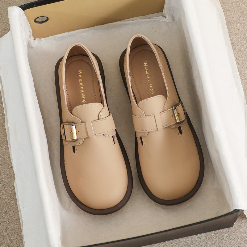 Women Retro Soft Leather Flat Casual Shoes-RAIIFY