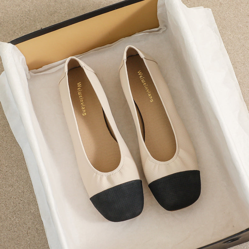 Women Retro Patchwork Leather Casual Flats-RAIIFY