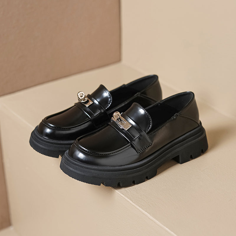Women Soft Leather Casual Lug Sole Loafers-RAIIFY