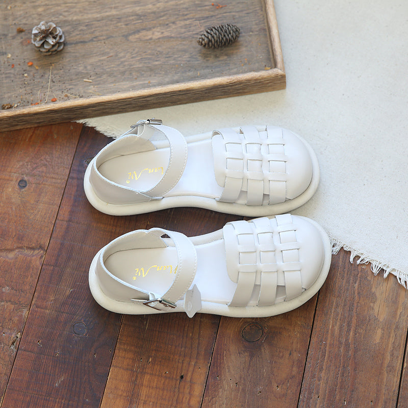 Women Retro Plaited Leather Flat Casual Summer Sandals-RAIIFY