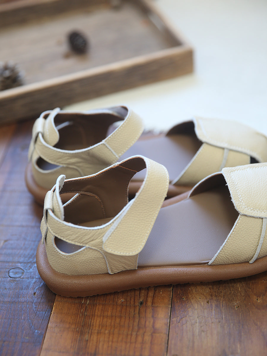 Women Retro Leather Minimalist Casual Flat Sandals-RAIIFY