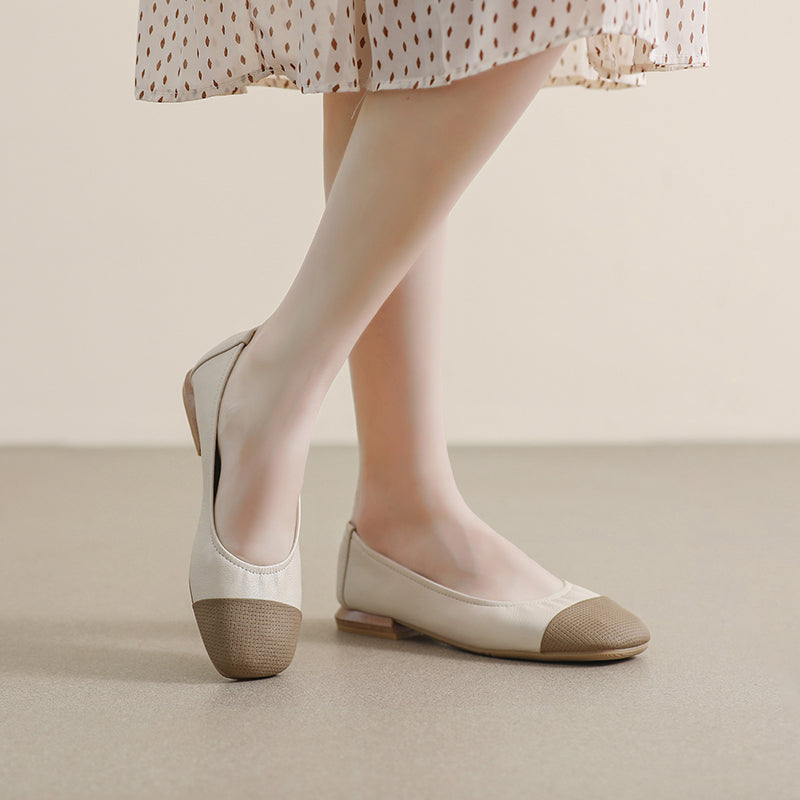 Women Retro Patchwork Leather Casual Flats-RAIIFY