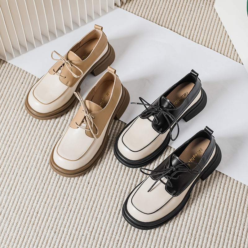 Women Casual Patchwork Retro Thick Sole Loafers-RAIIFY