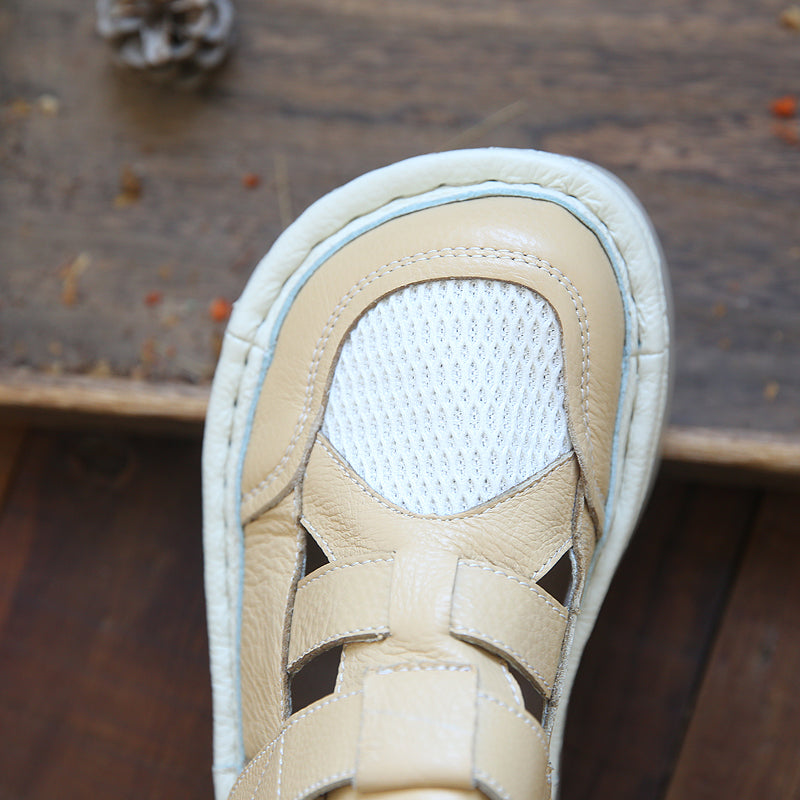 Women Casual Cowhide Mesh Patchwork Thick Soled Sandals-RAIIFY