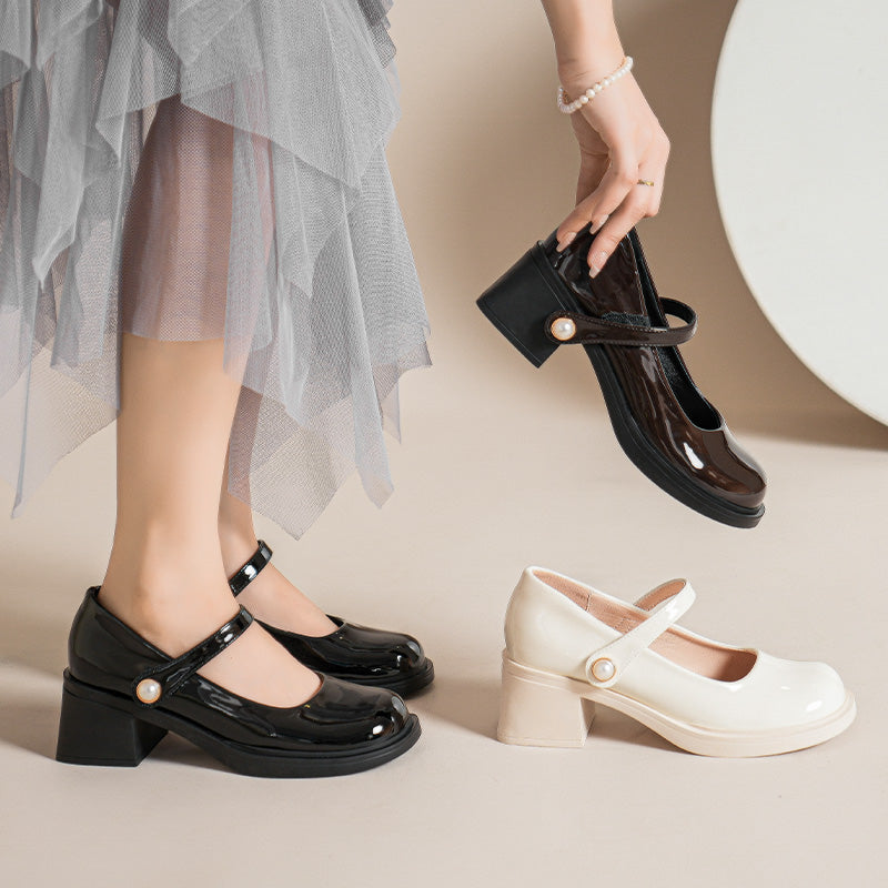 Women Stylish Glossy Leather Mary Jane Shoes-RAIIFY