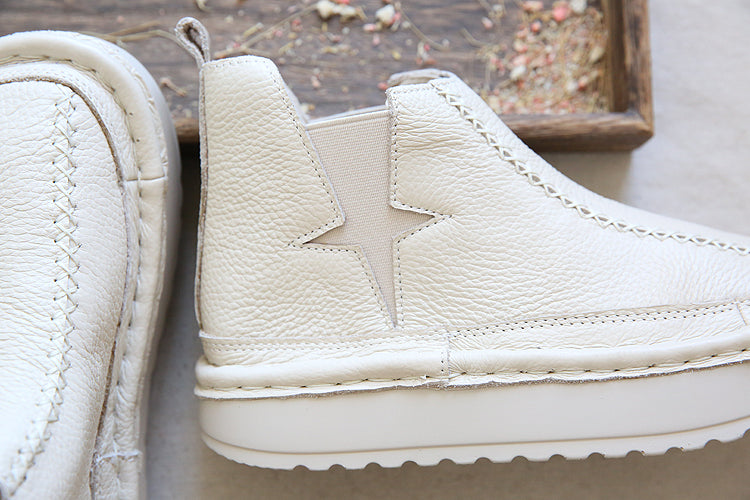 Women Retro Leather Handmade Round Head Ankle Boots-RAIIFY