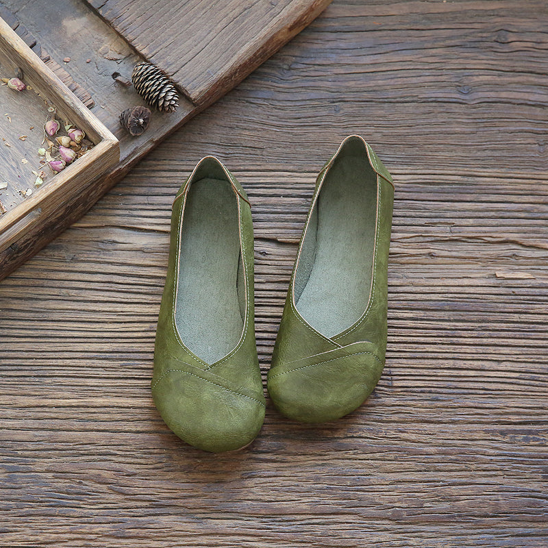 Women Retro Solid Casual Flats Shoes-RAIIFY