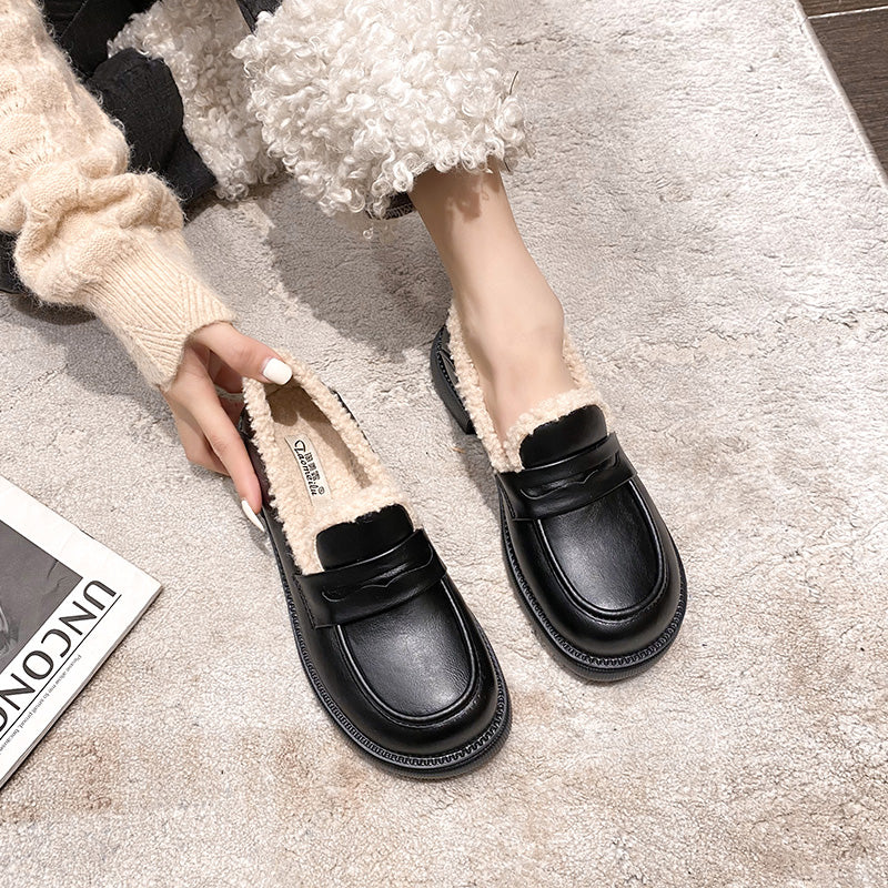 Women Retro Winter Furred Casual Loafers-RAIIFY