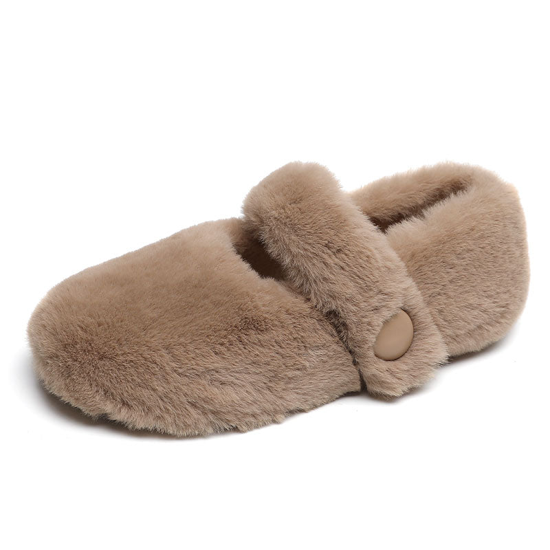 Women Winter Solid Fleece Flat Casual Shoes-RAIIFY