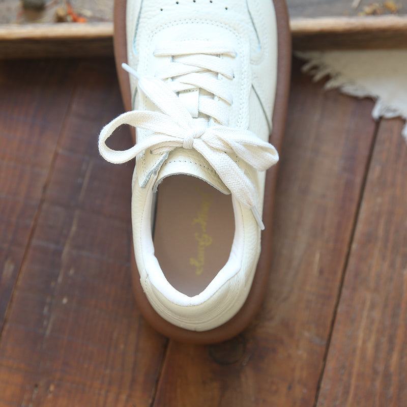 Women Casual Breather Leather Flat Shoes-RAIIFY