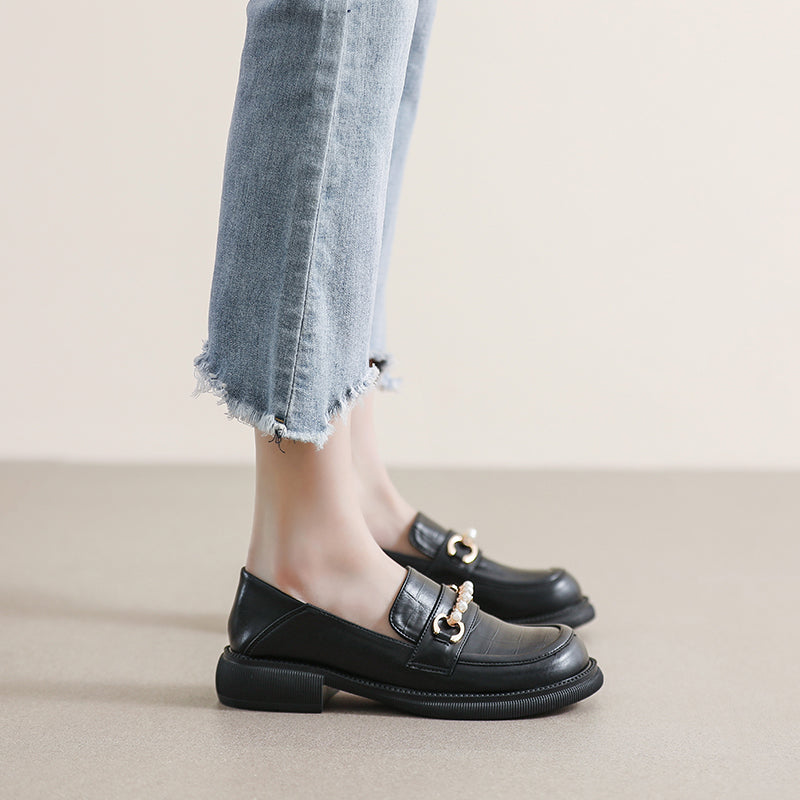 Women Summer Leather Casual Flat Loafers-RAIIFY