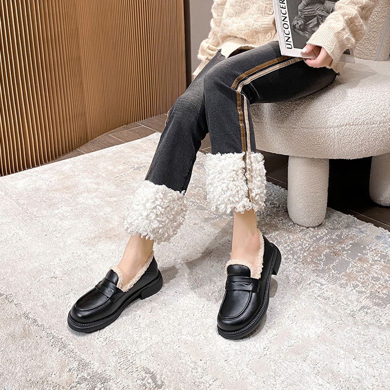 Women Retro Winter Furred Casual Loafers-RAIIFY