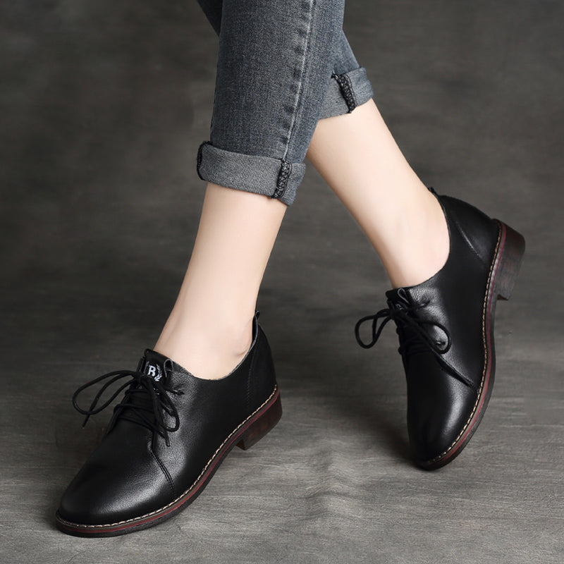 Women Retro Leather Soft Casual Shoes-RAIIFY