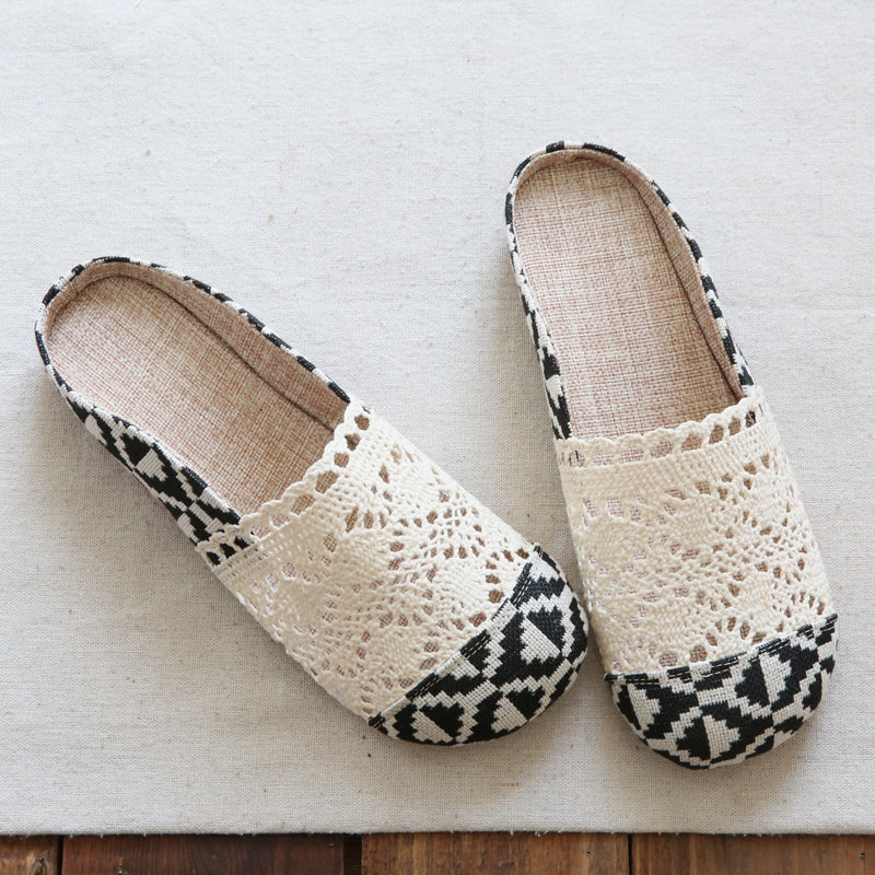 Women Retro Hollow Canvas Summer Casual Slides-RAIIFY