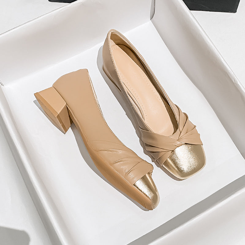 Women Fashion Casual Leather Low Heel Pumps-RAIIFY