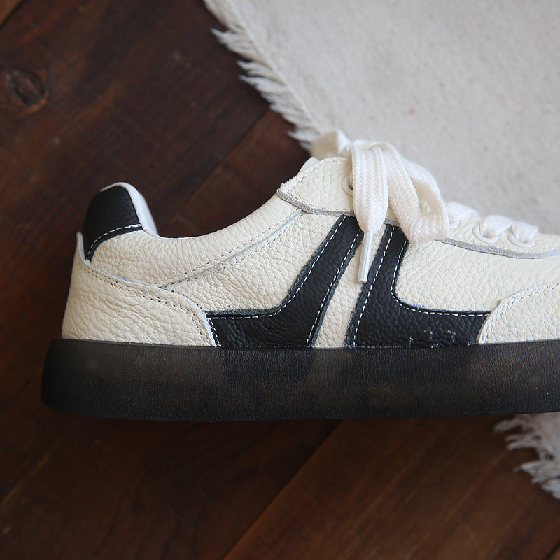 Women Retro Cowhide Patchwork Soft Sneakers-RAIIFY