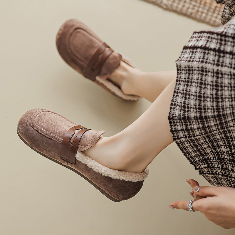 Women Retro Suede Furred Winter Casual Loafers-RAIIFY