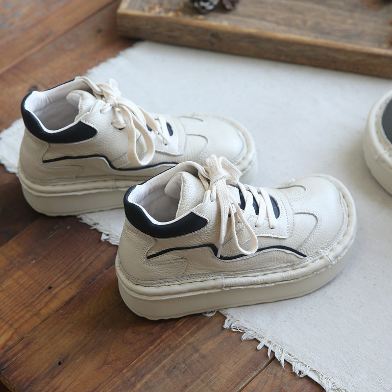 Women Retro Patchwork Cowhide Causal Boots-RAIIFY