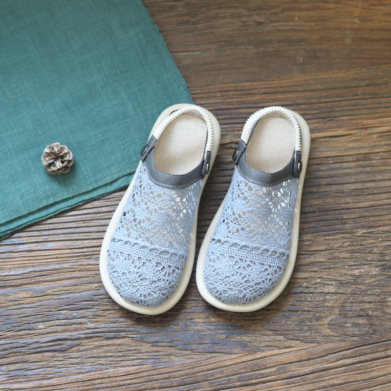 Women Retro Hollow Canvas Flat Casual Sandals-RAIIFY
