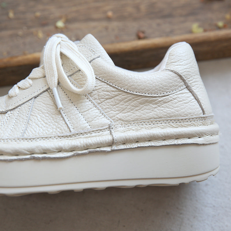 Women Retro Patchwork Leather Thick Sole Casual Shoes-RAIIFY