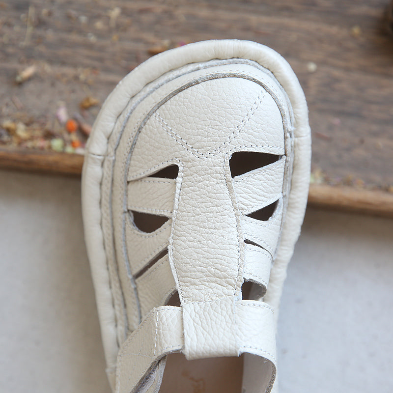 Women Summer Hollow Leather Platform Sandals-RAIIFY