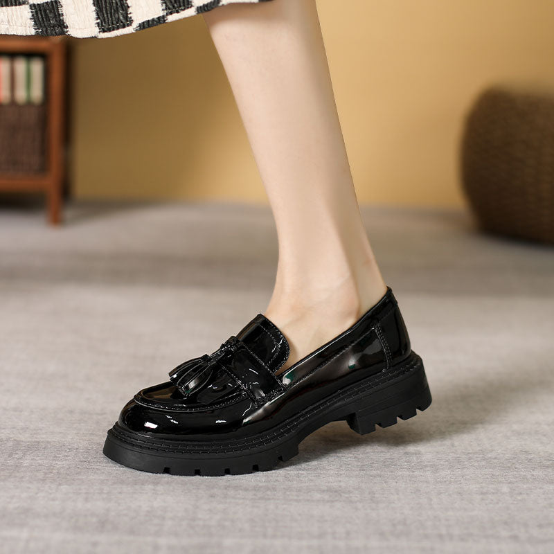 Women Minimalist Glossy Leather Casual Loafers-RAIIFY