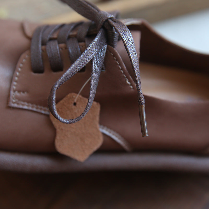 Women Soft Cowhide Round Head Retro Loafers-RAIIFY