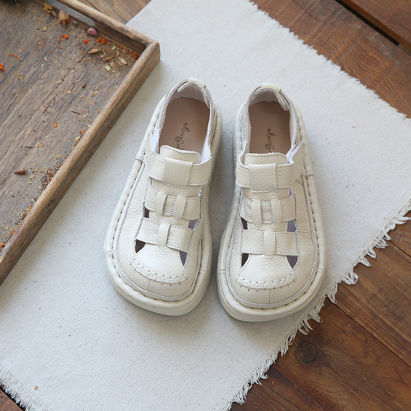 Women Retro Handcraft Plaited Leather Thick Soled Sandals-RAIIFY