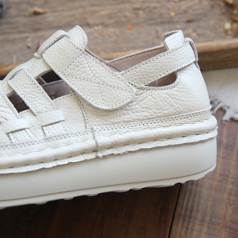 Women Summer Casual Hollow Plaited Leather Sandals-RAIIFY