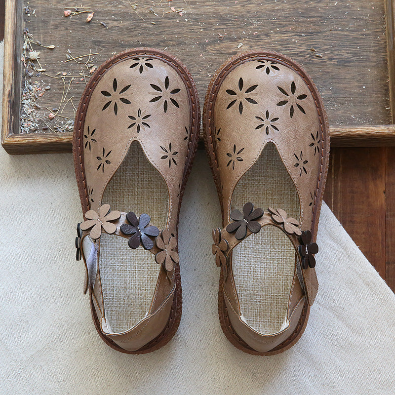 Women Retro Round Head Hollow Casual Sandals-RAIIFY