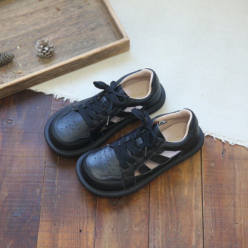 Women Summer Hollow Soft Leather Casual Shoes-RAIIFY