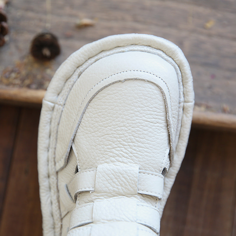 Women Retro Leather Hollow Round Head Sandals-RAIIFY