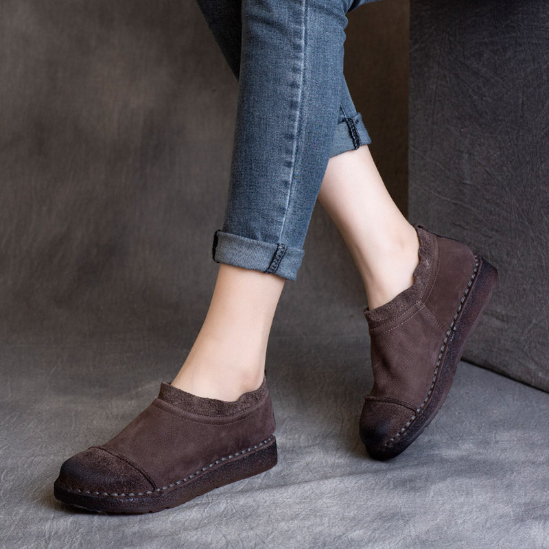 Women Autumn Retro Cowhide Soft Flat Shoes-RAIIFY