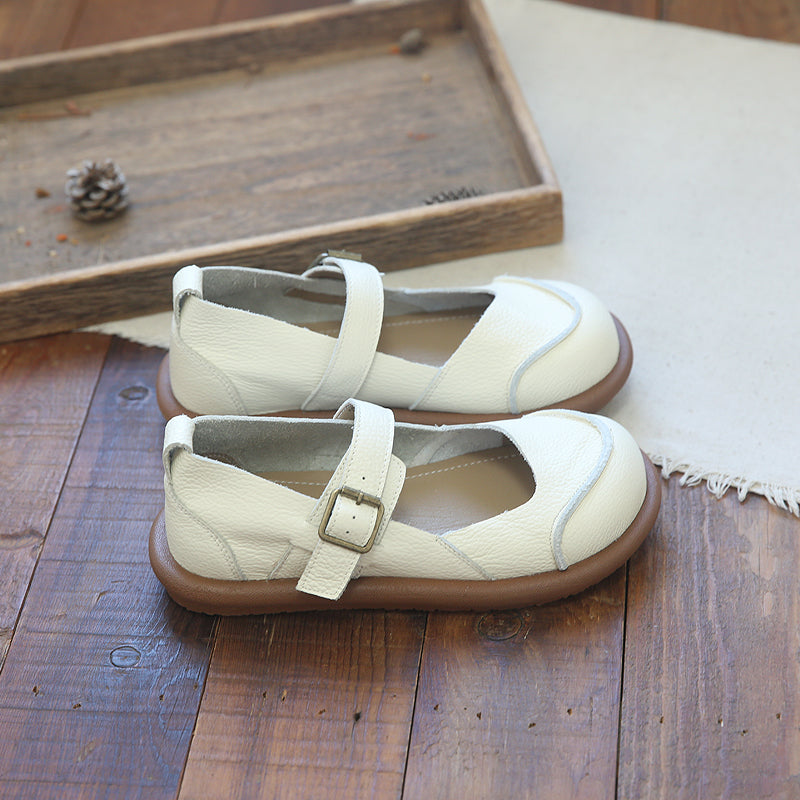 Women Retro Soft Leather Buckle Flats Shoes-RAIIFY