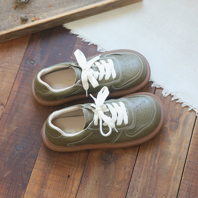 Women Casual Breather Leather Flat Shoes-RAIIFY