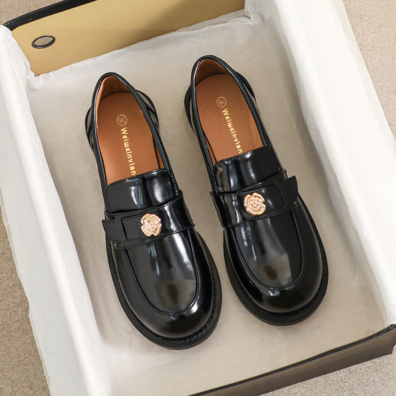 Women Minimalist Glossy Leather Flat Casual Loafers-RAIIFY