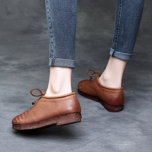 Women Retro Soft Hand-Knitted Leather Casual Shoes-RAIIFY